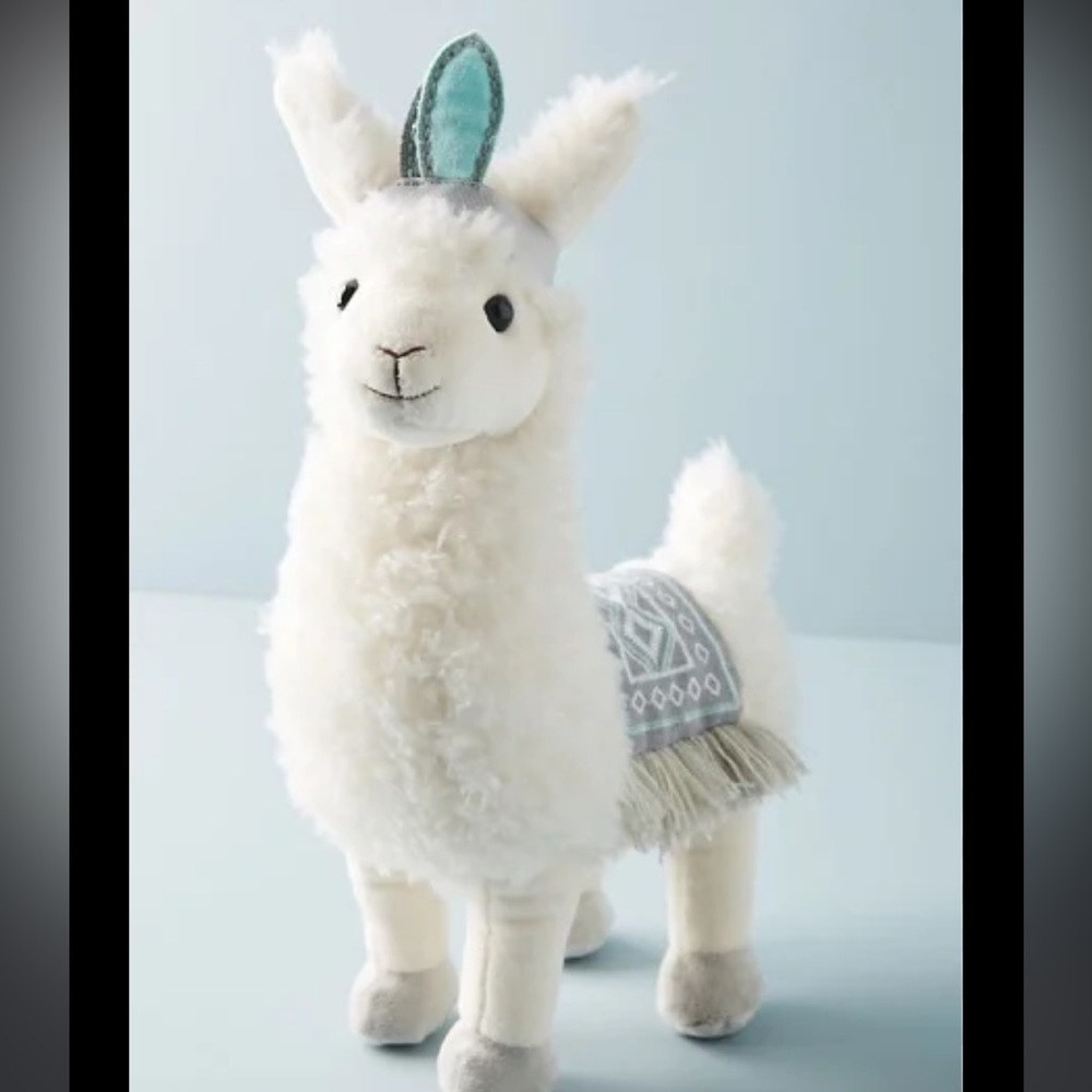 Anthropologie Plush LLAMA Stuffed Animal White Aztec Teal